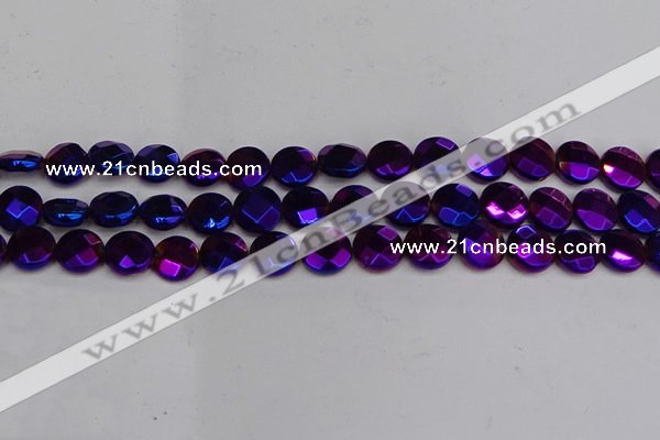 CME64 15.5 inches 10mm faceted coin plated white crystal beads