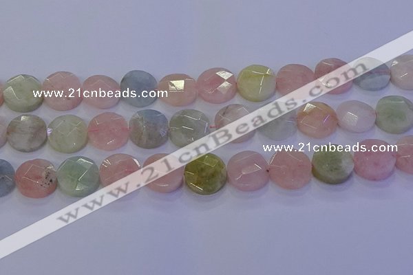 CMG255 15.5 inches 14mm faceted coin morganite beads