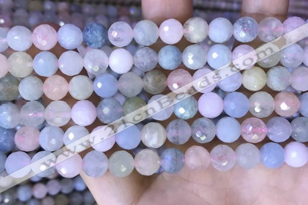 CMG416 15.5 inches 8mm faceted round morganite gemstone beads