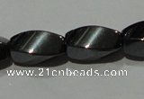 CMH153 15.5 inches 6*12mm twisted rice magnetic hematite beads