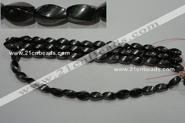 CMH154 15.5 inches 8*14mm twisted rice magnetic hematite beads