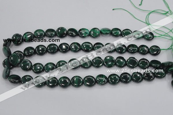 CMN100 15.5 inches 14mm flat round natural malachite beads wholesale