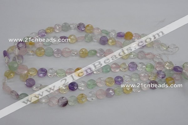 CMQ251 15.5 inches 10mm faceted coin multicolor quartz beads