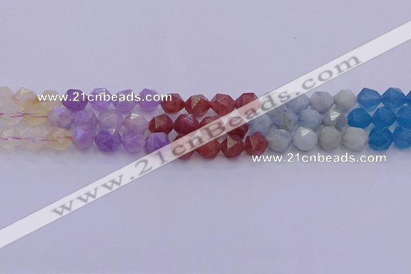 CMQ378 15.5 inches 10mm faceted nuggets mixed quartz beads wholesale