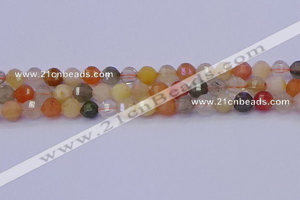 CMQ427 15.5 inches 8mm faceted round natural mixed quartz beads