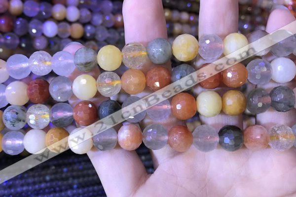 CMQ438 15.5 inches 10mm faceted round mixed rutilated quartz beads