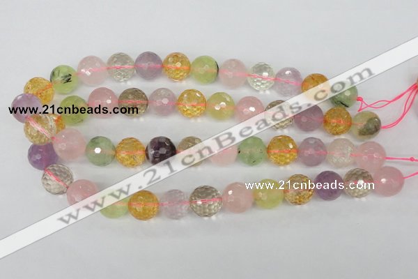 CMQ55 15.5 inches 14mm faceted round multicolor quartz beads