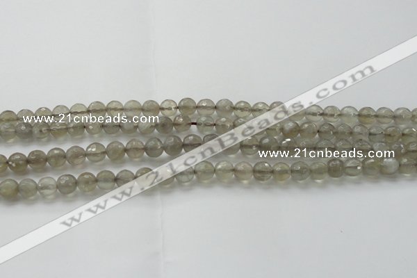 CMS1061 15.5 inches 8mm faceted round grey moonstone beads wholesale