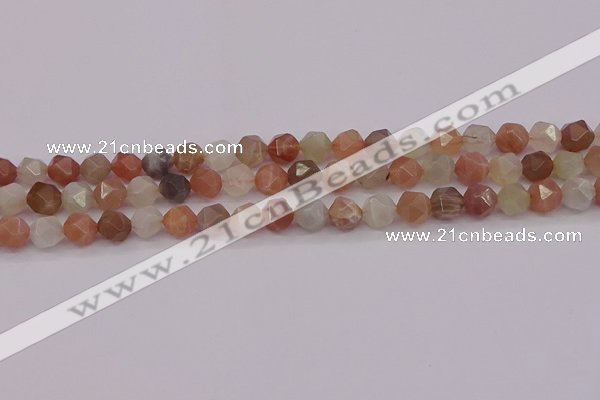 CMS1137 15.5 inches 8mm faceted nuggets rainbow moonstone beads