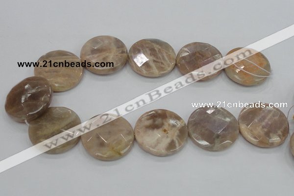 CMS115 15.5 inches 35mm faceted coin moonstone gemstone beads