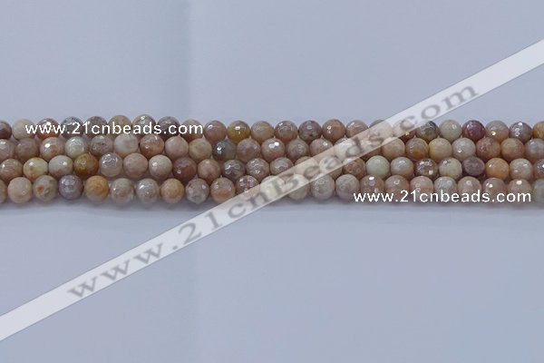 CMS1300 15.5 inches 4mm faceted round AB-color moonstone beads