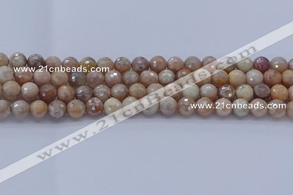 CMS1302 15.5 inches 8mm faceted round AB-color moonstone beads