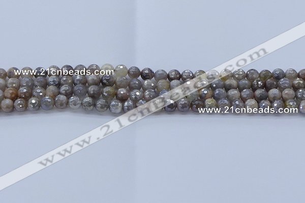 CMS1310 15.5 inches 4mm faceted round AB-color grey moonstone beads