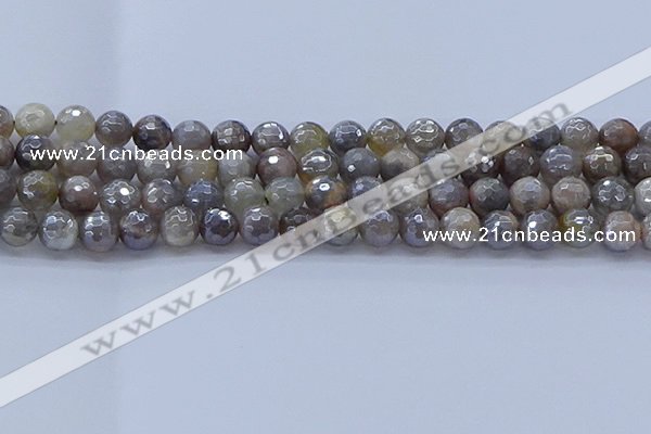 CMS1312 15.5 inches 8mm faceted round AB-color grey moonstone beads