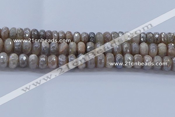 CMS1335 15.5 inches 7*14mm faceted rondelle AB-color grey moonstone beads