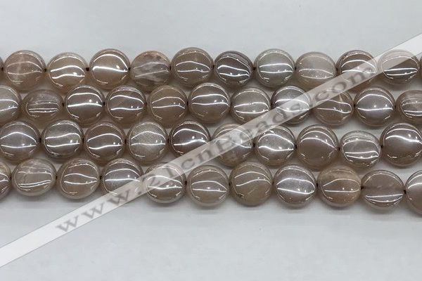 CMS1348 15.5 inches 12mm flat round AB-color moonstone beads