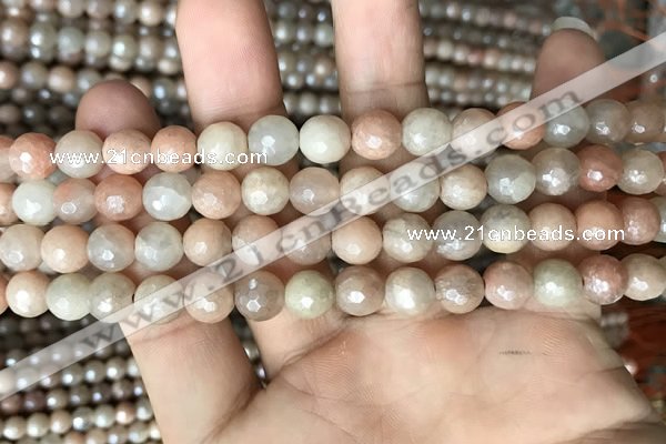 CMS1452 15.5 inches 8mm faceted round AB-color moonstone beads