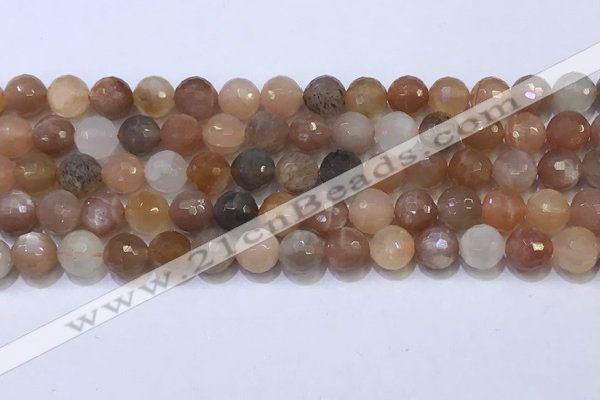 CMS1497 15.5 inches 8mmm faceted round rainbow moonstone beads