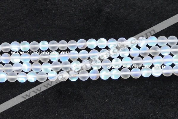 CMS1507 15.5 inches 8mm round matte synthetic moonstone beads