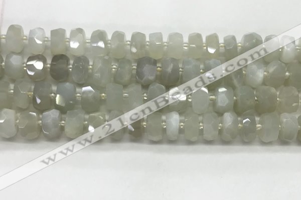 CMS1656 15.5 inches 6*10mm - 8*11mm faceted tyre moonstone beads