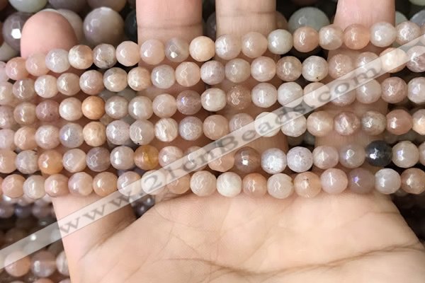 CMS1677 15.5 inches 4mm faceted round moonstone beads wholesale