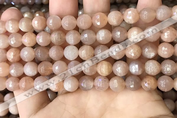 CMS1679 15.5 inches 8mm faceted round moonstone beads wholesale