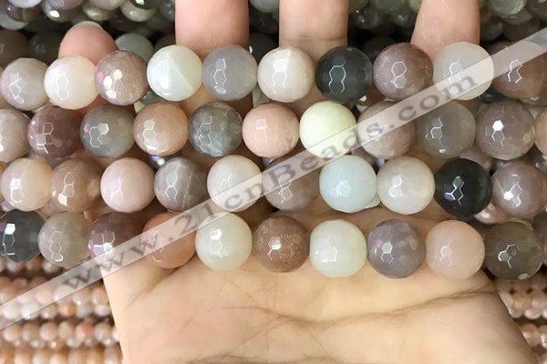 CMS1695 15.5 inches 12mm faceted round rainbow moonstone beads