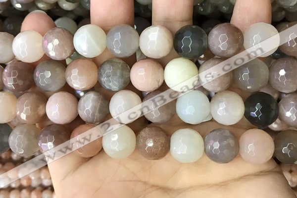 CMS1696 15.5 inches 14mm faceted round rainbow moonstone beads