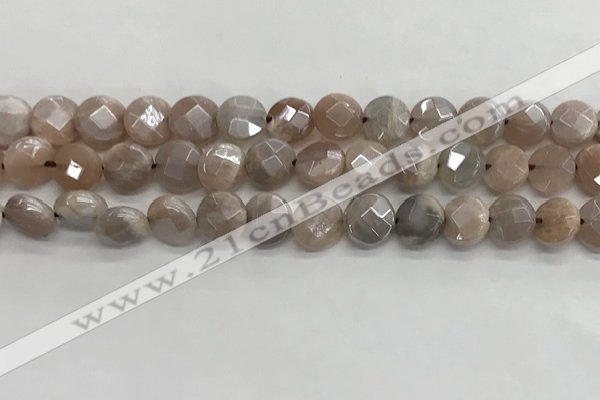 CMS1788 15.5 inches 8mm faceted coin AB-color moonstone beads