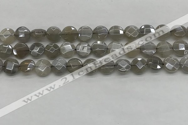 CMS1818 15.5 inches 10mm faceted coin AB-color moonstone beads