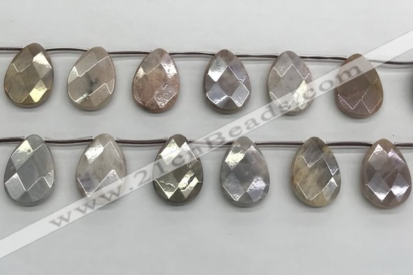 CMS1840 18*25mm faceted flat teardrop AB-color moonstone beads