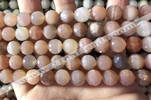 CMS1893 15.5 inches 10mm faceted round rainbow moonstone beads