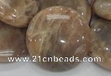 CMS25 15.5 inches 30mm flat round moonstone gemstone beads wholesale