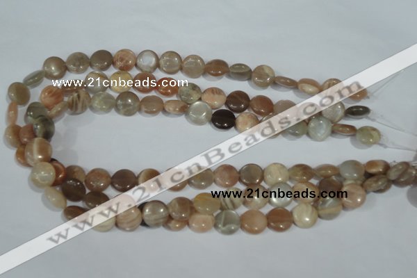 CMS521 15.5 inches 12mm flat round moonstone beads wholesale