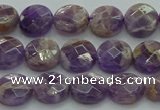 CNA1044 15.5 inches 10mm faceted coin dogtooth amethyst beads
