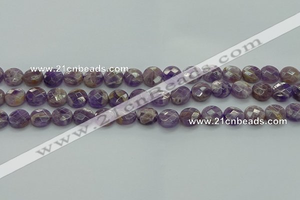 CNA1045 15.5 inches 12mm faceted coin dogtooth amethyst beads