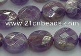 CNA1046 15.5 inches 14mm faceted coin dogtooth amethyst beads