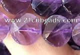 CNA1109 15.5 inches 10mm twisted & faceted coin amethyst beads