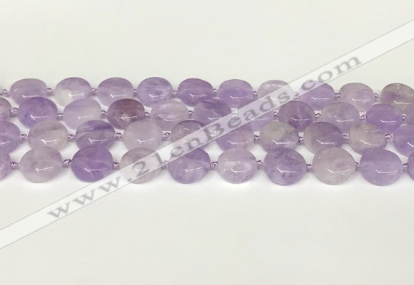 CNA1126 15.5 inches 14mm flat round natural lavender amethyst beads