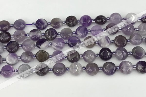 CNA1185 15.5 inches 10mm flat round amethyst beads wholesale