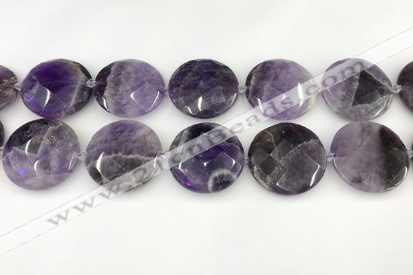 CNA1212 15.5 inches 40mm faceted coin amethyst gemstone beads