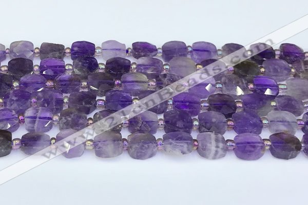 CNA1215 15.5 inches 10mm faceted square amethyst beads