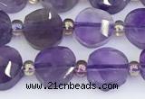 CNA1216 15.5 inches 8mm faceted coin amethyst gemstone beads