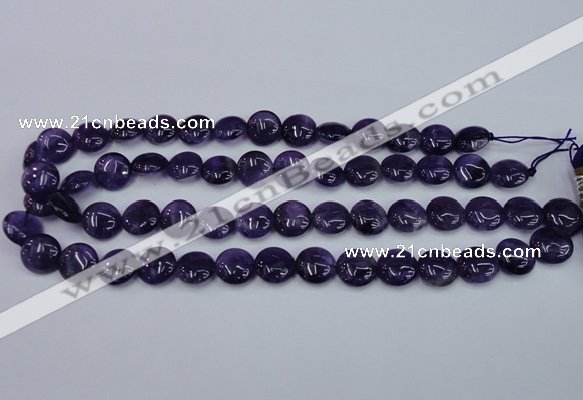 CNA269 15.5 inches 14mm flat round natural amethyst beads wholesale