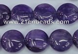 CNA270 15.5 inches 16mm flat round natural amethyst beads wholesale