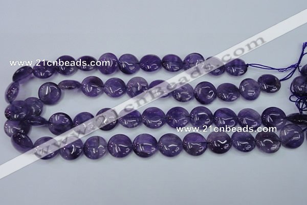 CNA270 15.5 inches 16mm flat round natural amethyst beads wholesale