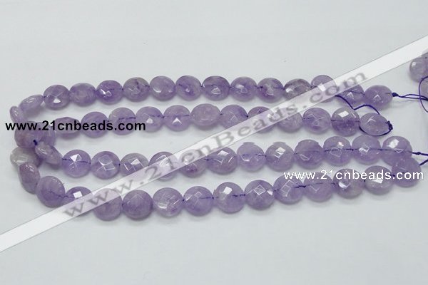 CNA323 15.5 inches 14mm faceted coin natural lavender amethyst beads