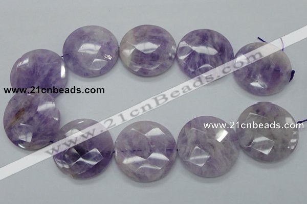 CNA327 15.5 inches 40mm faceted coin natural lavender amethyst beads
