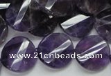 CNA45 15.5 inches 20mm twisted faceted coin grade A natural amethyst beads