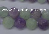 CNA664 15 inches 12mm faceted round lavender amethyst & prehnite beads